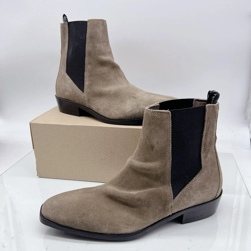 AllSaints Markus Dark Sand Suede Chelsea Ankle Boots Mens EU 42 US 9